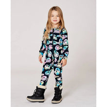 Load image into Gallery viewer, Deux Par Deux Smiley Face Girl Print Long Sleeve Thermal One Piece Black 7 NWT