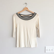 Load image into Gallery viewer, Max Mara Silk Striped Trim Round Neck 3/4 Sleeve Pullover Sweater S