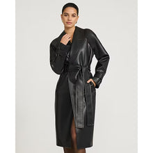 Load image into Gallery viewer, Express Faux Leather Belted Mid Length Trench Coat Black M NWT