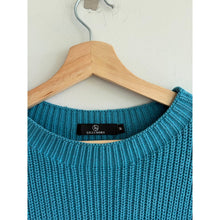 Load image into Gallery viewer, Lillusory Ribbed Knit Crew Neck Short Sleeve Pullover Sweater Teal M