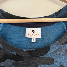 Load image into Gallery viewer, Sundry Camo Print 3/4 Sleeve Knee Length Round Neck Sweater Dress Blue/Black 2