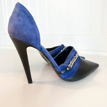 Load image into Gallery viewer, Jenni Kayne D'Orsay Suede Leather Chain Detail Pumps Black Blue 39 $595