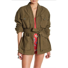 Load image into Gallery viewer, Free People In Our Nature Belted Cotton Cargo Jacket Green XS