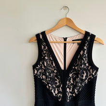 Load image into Gallery viewer, Tadashi Shoji Stretch Lace Jersey Fit & Flare V-Neck Dress Nude Black 8