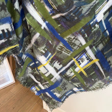 Load image into Gallery viewer, AKRIS Collector's Graffiti Abstract Print Scarf Blue Green OS