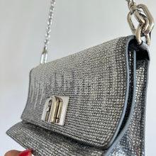 Load image into Gallery viewer, FURLA 1927 Glitter Embellished Chain Strap Mini Crossbody Bag Silver