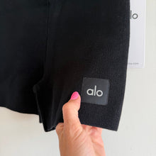 Load image into Gallery viewer, Alo Yoga Scholar Knit High Waist Ribbed Waistband Shorts Black L NWT