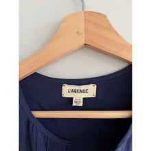 Load image into Gallery viewer, L'Agence Silk Pleated V-Neck Long Sleeve Blouse Blue XS