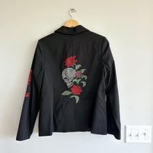 Load image into Gallery viewer, Hipchik Couture Skull Rose Beaded Single-Breasted Blazer Black 14