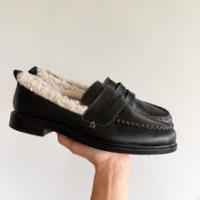 Load image into Gallery viewer, Kelsi Dagger Brooklyn Lens Leather Slip On Shearling Loafers Black 9 NEW