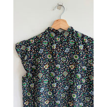 Load image into Gallery viewer, Tory Burch Floral Pattern Cap Sleeve Crew Neck Blouse Blue 2