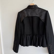 Load image into Gallery viewer, BCBGMaxazria Satin Detail Zip Up Ruffle Hem Peplum Military Jacket Black M