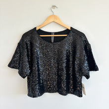 Load image into Gallery viewer, Anthropologie Sequin Embellished Short Sleeve Crop Top Black M NWT