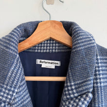 Load image into Gallery viewer, Reformation York Double-Breasted Plaid Winter Overcoat Blue S