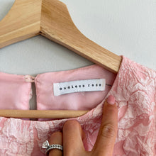 Load image into Gallery viewer, Endless Rose Floral Jacquard Crew Neck Puff Sleeve Blouse Pink S