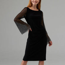 Load image into Gallery viewer, Joseph Ribkoff Beaded Bell Sleeve Round Neck Knee Length Dress Black 14