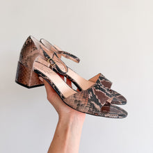Load image into Gallery viewer, AGL Brenda Snake Embossed Leather Block Heel Sandals Brown 39.5