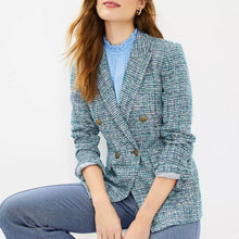 Load image into Gallery viewer, LOFT Tweed Notch Lapel Lined Double Breasted Blazer Blue 10