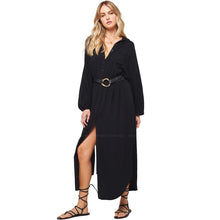 Load image into Gallery viewer, L*Space Logan Collared Long Sleeve Maxi Shirt Dress Black M