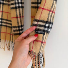 Load image into Gallery viewer, Burberry Nova Checkered Pattern Fringe Rectangle Scarf Brown One Size