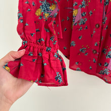 Load image into Gallery viewer, Anthropologie Maeve Fredericka Bird Floral Print Ruffle Button Up Shirt Red 0