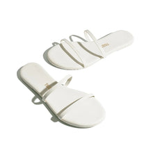 Load image into Gallery viewer, TKEES Gemma Leather Two-Strap Slip On Flip Flop Flat Sandals White 9
