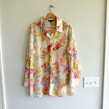Load image into Gallery viewer, Fore Floral Semi-Sheer Long Sleeve Collared Button Up Shirt Cream Pink M
