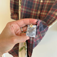 Load image into Gallery viewer, Johnny Was Silk Blend Plaid Floral Button Front Shirt Dress Blue/Red M