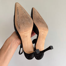 Load image into Gallery viewer, Manolo Blahnik Carolyne Sequin Pointed Toe Slingback Pumps Black 9.5