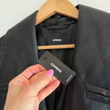 Load image into Gallery viewer, Express Faux Leather Belted Mid Length Trench Coat Black M NWT