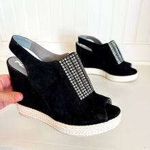 Load image into Gallery viewer, Gina Suede Crystal Embellished Platform Wedge Sandals Black 39