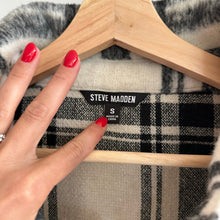 Load image into Gallery viewer, Steve Madden Plaid Mid-Length Button Front Shirt Jacket Ivory/Black S