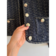 Load image into Gallery viewer, White House Black Market Glam Tweed Cropped Stylist Jacket Blue Gold XS