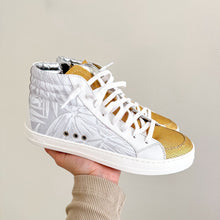 Load image into Gallery viewer, P448 Palm High Top Lace Up Round Toe Sneakers White/Gold 37