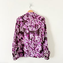 Load image into Gallery viewer, Escada by Neiman Marcus Silk Floral Long Sleeve Button Up Shirt Purple 34