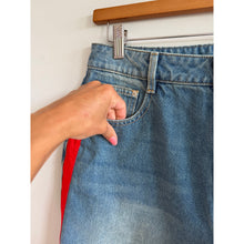 Load image into Gallery viewer, Commense Contrast Side Striped High Rise Denim Wide Leg Jeans Blue L NWT