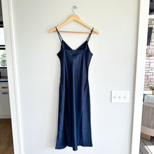 Load image into Gallery viewer, Quince Silk V-Neck Midi Dress Navy S NWT