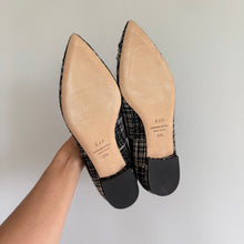 Load image into Gallery viewer, SJP Sarah Jessica Parker Tweed Jewel Buckle Flats Black White 39.5
