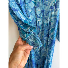 Load image into Gallery viewer, Rixo Maddison Geometric Print Button Front Long Sleeve Maxi Dress Blue M