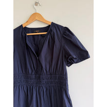 Load image into Gallery viewer, Quince Organic Cotton Poplin Tiered Short Sleeve Mini Dress Navy M
