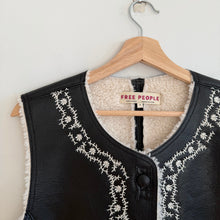 Load image into Gallery viewer, Free People Travelers Faux Leather Embroidered Sleeveless Vest Black M