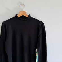 Load image into Gallery viewer, CeCe Ruffled Neck Ribbed Knit Long Sleeve Mini Sweater Dress Black L NWT