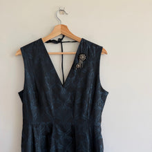 Load image into Gallery viewer, 'S Max Mara Lauren Flared Jacquard Sleeveless Dress Midnight Blue 12 NWT