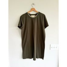 Load image into Gallery viewer, Pompander Place Short Sleeve Stretch Crewneck T-Shirt Dress Olive Green L NWT