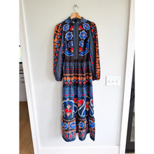 Load image into Gallery viewer, Avara Desi Floral Paisley Print Crew Neck Long Sleeve Maxi Dress Blue S
