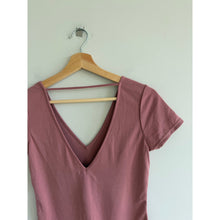 Load image into Gallery viewer, Anthropologie Little Black Bodysuit V-Neck Short Sleeve Bodysuit Rose M NWT