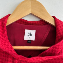 Load image into Gallery viewer, Cabi Houndstooth Ruffle Trim Mid Length Celebration Coat Red L