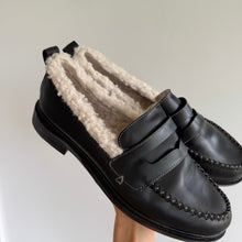 Load image into Gallery viewer, Kelsi Dagger Brooklyn Lens Leather Slip On Shearling Loafers Black 9 NEW
