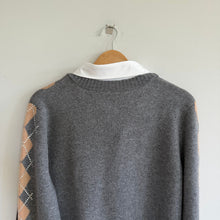 Load image into Gallery viewer, Retrofete Ornella Embellished Argyle Pattern Mini Sweater Dress Gray L NWT