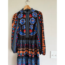 Load image into Gallery viewer, Avara Desi Floral Paisley Print Crew Neck Long Sleeve Maxi Dress Blue S